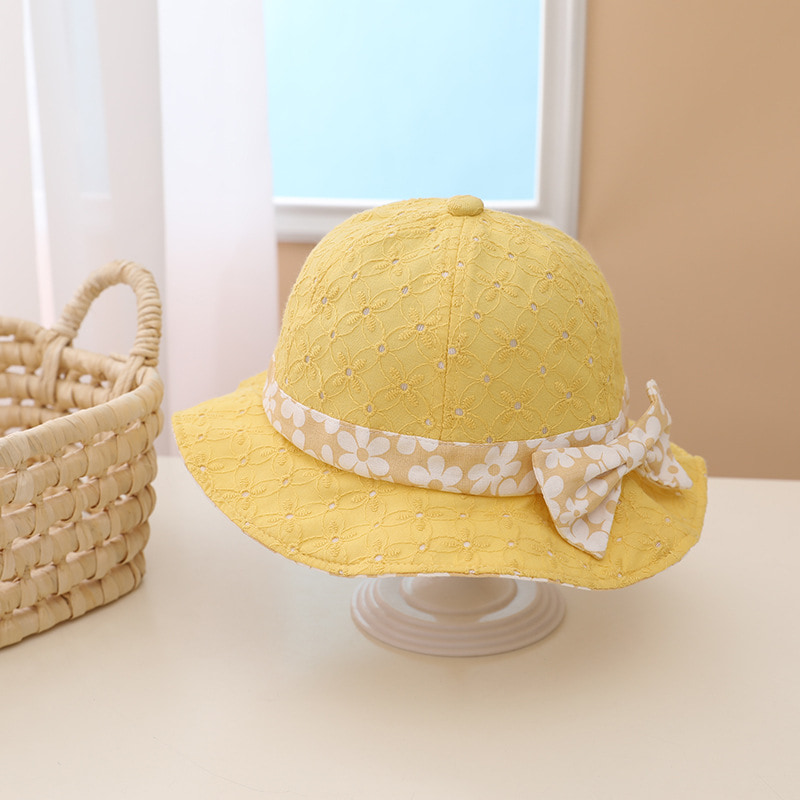 BK00012 Sweet Printed Bow Lace Girl Kids Bucket Hat