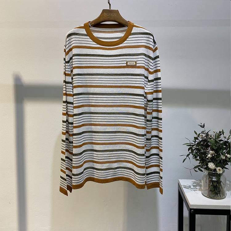 SM-K0004 Långärmad Crew Randig Lös Sunblock Stickad Jumper