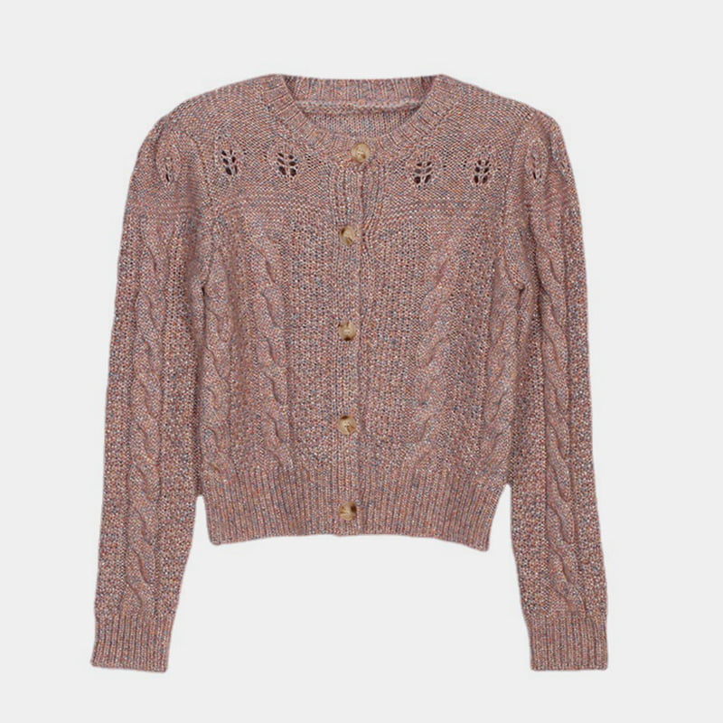 SM-K0006 Ihålig linne enkelknäppt lös långärmad cardigan för kvinnor