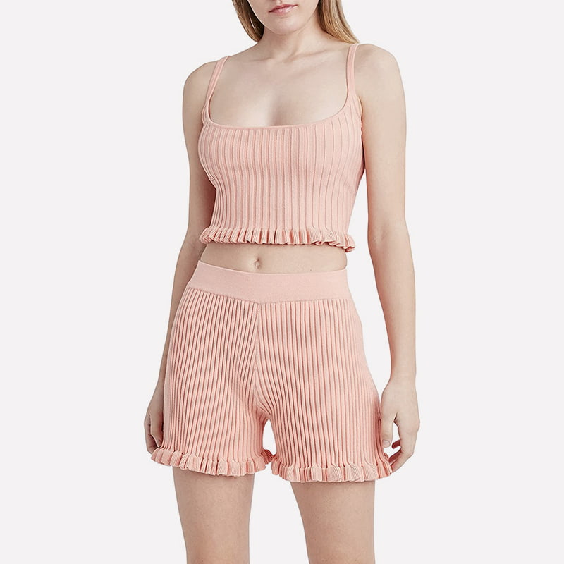 SM-K0054 U-ringad ärmlös väst och shorts stickad kostym