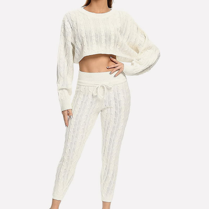 SM-K0094 Enfärgad, kort midja exponerad stickad jacka byxa Tvådelad stickad kostym SM-K0094 Enfärgad, kort midja exponerad stickad jacka byxa Tvådelad stickad kostym