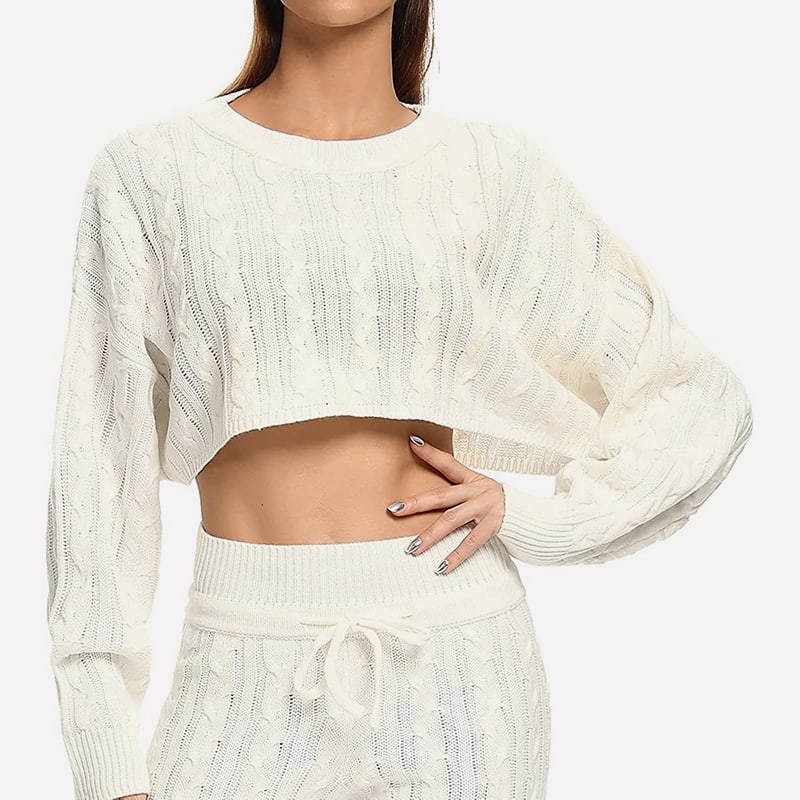 SM-K0094 Enfärgad, kort midja exponerad stickad jacka byxa Tvådelad stickad kostym SM-K0094 Enfärgad, kort midja exponerad stickad jacka byxa Tvådelad stickad kostym