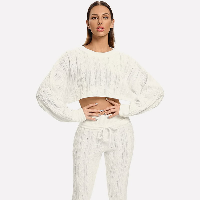 SM-K0094 Enfärgad, kort midja exponerad stickad jacka byxa Tvådelad stickad kostym SM-K0094 Enfärgad, kort midja exponerad stickad jacka byxa Tvådelad stickad kostym